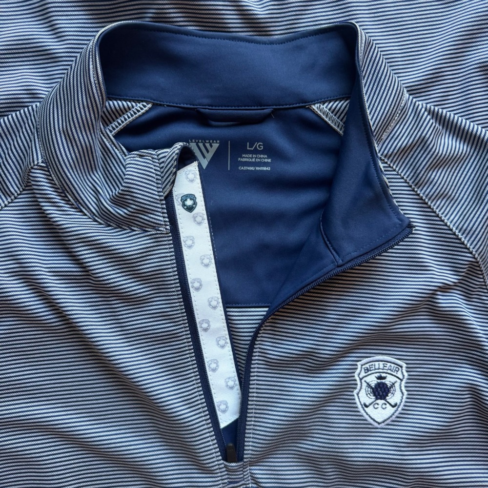 Levelwear Quarter Zip Mens L Navy Stripe Bellefair CC Golf Pullover Activewear
